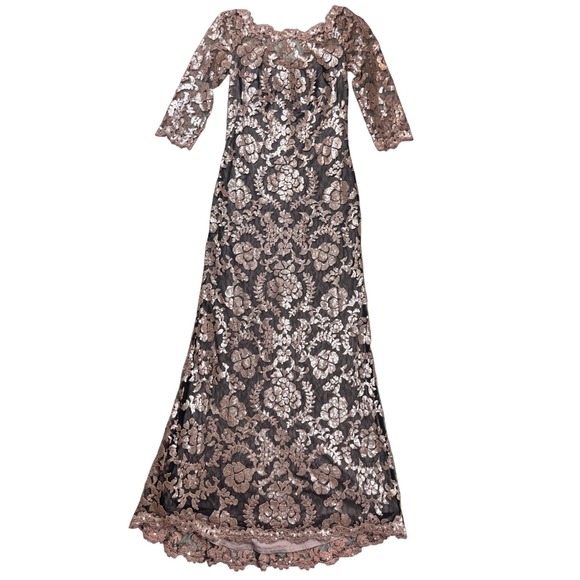 Tadashi Shoji Dresses & Skirts - Tadashi Shoji BHLDN Yvonne Gown Women 6 Rose Gold Sequin Lace 3/4 Formal Evening